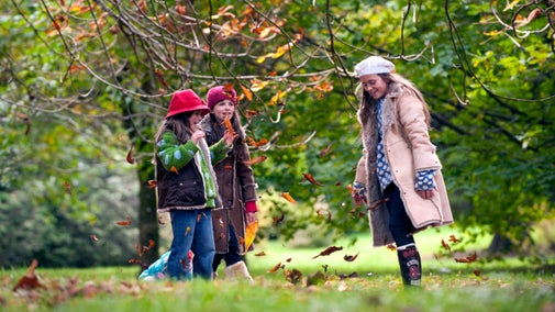 Three girls in the autumn garden at Rowallane, County Down